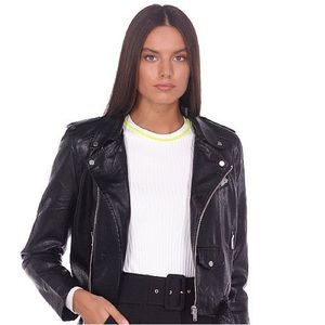 Black Moto Jacket Vegan Faux Leather Motorcycle Biker Punk Grunge Size Small